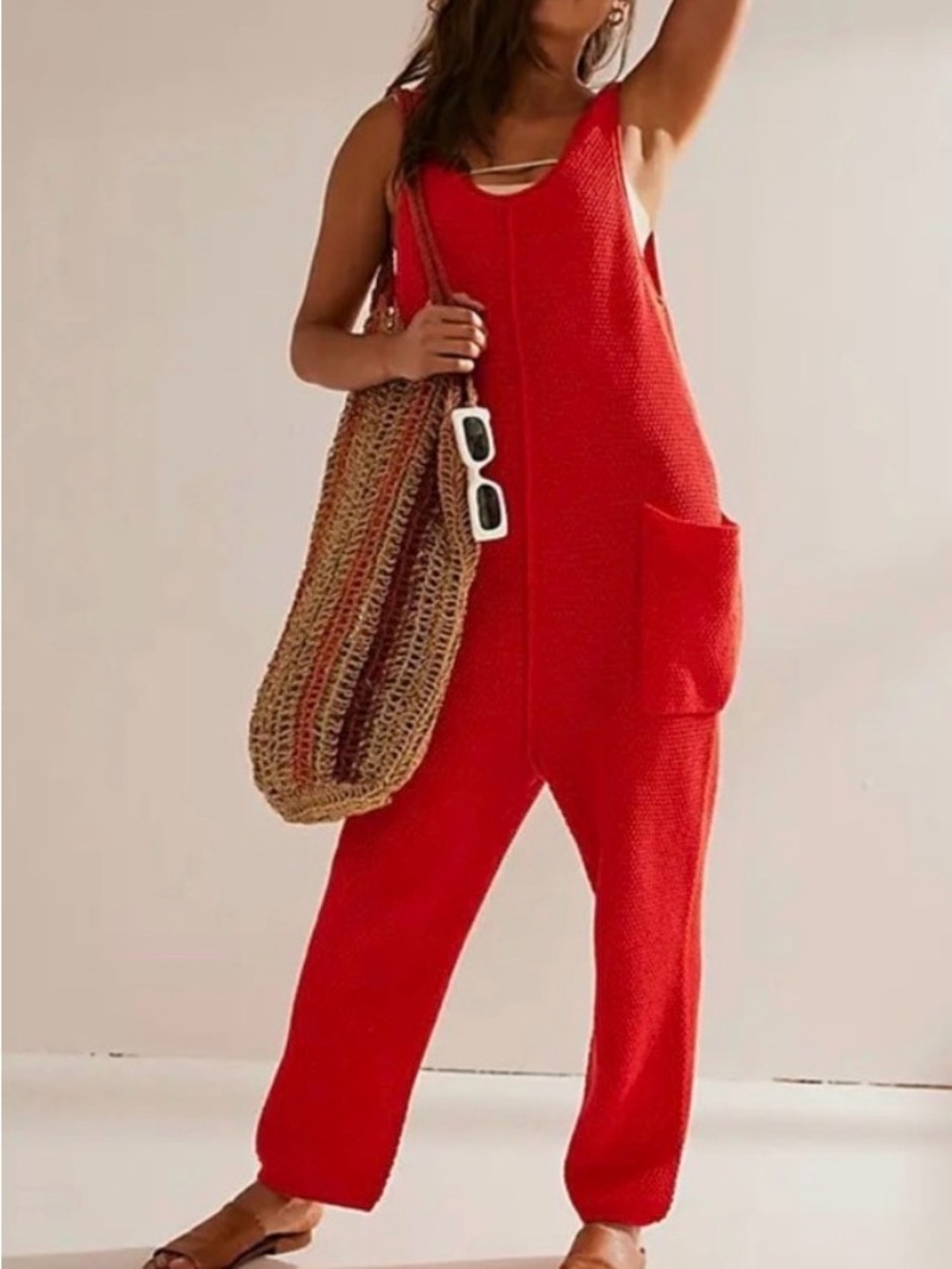 Free People Beach - Hailee Style Red Knit Tank Jumpsuit, size S